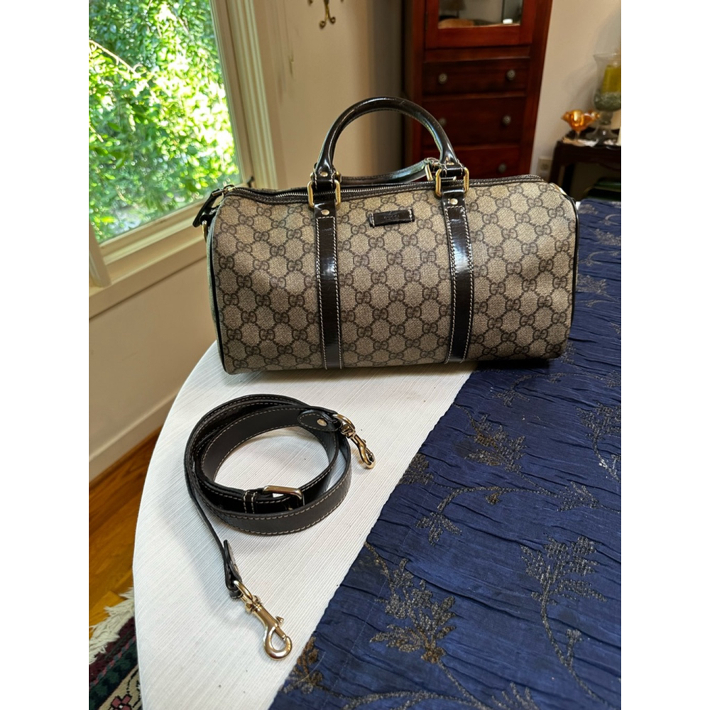 Gucci Brown Coated Canvas & Patent Leather Medium Boston Bag w/ Shoulder Strap - Picture 9 of 16